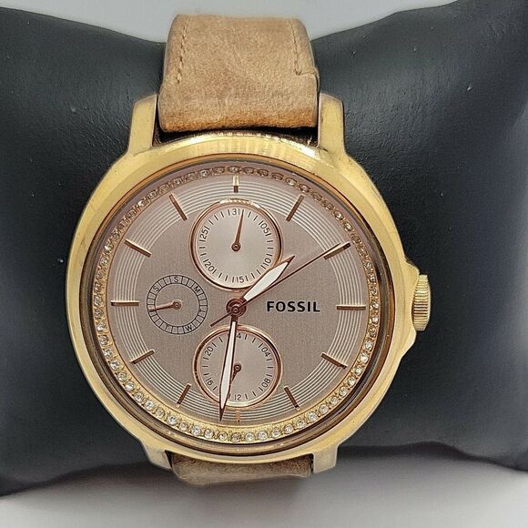 Fossil ES3487 Women's Beige Leather Analog Dial Quartz Genuine Wrist Watch DE230 - Picture 1 of 10